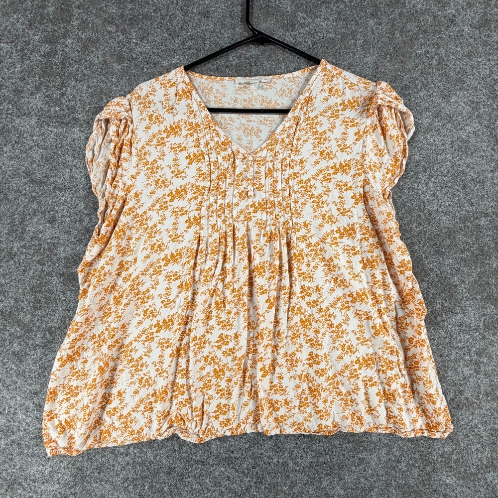 Fun‎ 2 Fun Blouse Top Womens 2XL Multicolor Allover Floral Print Pintucked Front
